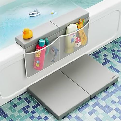 Premium Bath Kneeler, Baby Bath Kneeler and Elbow Rest Pad Set, Kneeling Pad for Bathing Baby, Knee Pads for Bathing Babies, Large Knee Pads (22 Inch × 13 Inch) with 4 Mesh Pockets (Large, Gray)