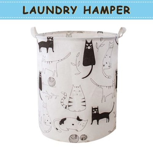 Howarmer Large Canvas Laundry Hamper, Baby Laundry Basket for Nursery Girl and Boy, Kids Clothes Hamper with Lid, Cute Kids Toys Storage Bin Organizer Animal Room Decor, Black Kitty
