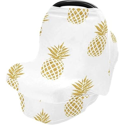 Gold Pineapple Baby Car Seat Covers, Nursing Cover Breastfeeding Scarf Soft Breathable Stretchy Coverage, Infant Stroller Cover for Boys Girls