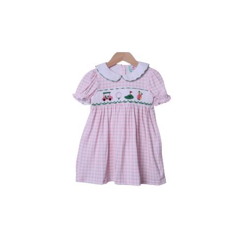 Smocked Hole in One Pink Gingham Dress