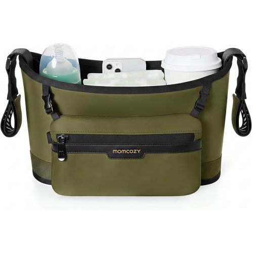 Momcozy Universal Stroller Organizer, Slim Stroller Caddy with 2 Insulated Cup Holders, Non-Slip Silicone Straps, Detachable Mini Pouch, Dense-Weave Parent Console for UPPAbaby, Doona, Graco & More