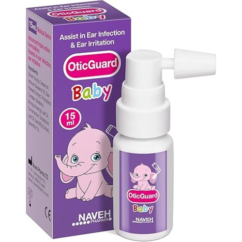 NAVEH PHARMA Otic Guard Baby - Natural Ear Spray Drops | Organic Herbal Sweet Oil Blend 3 in 1| Itchy Ear, Swimmer's Ear, & Ear Wax Removal | Clogged Ears | 0.5 Fl Oz