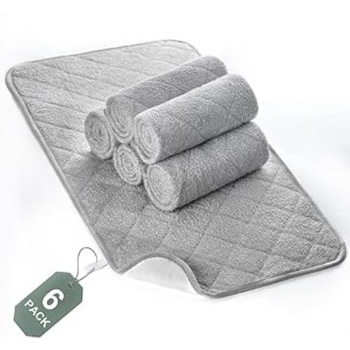 Diaper Changing Pad Liners Non-Slip, Soft Terry Waterproof Changing Pad Mat, Quilted Absorbent Bassinet Washable, 6 Pack Large 14"x 27" Reusable Changing Table Pad Protector Grey