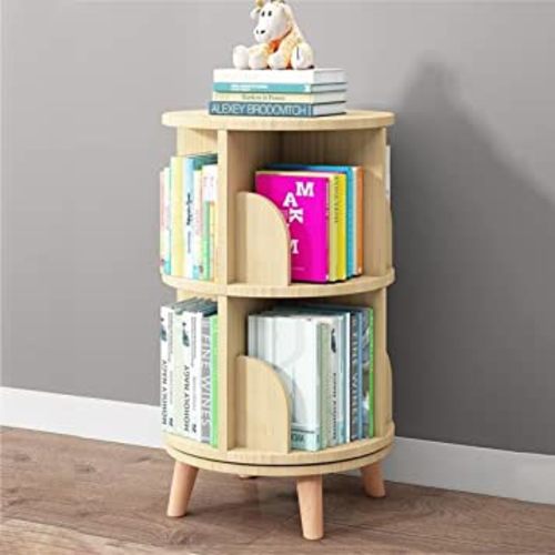Gdrasuya10 2 Tier Rotating Bookshelf with Legs, Small Rotating Bookshelf Wood Revolving Bookcase Book Organizer Book Display Shelves Storage for Living Room Bedroom Study Room