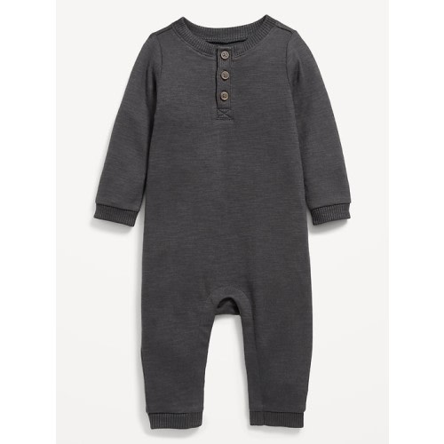 Printed Long-Sleeve Thermal-Knit Henley One-Piece for Baby