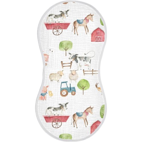 xigua Farm Animals Muslin Baby Burp Cloths Set of 2, Super Soft & Absorbent Burping Rags, Cotton Burp Clothes Shower Gift for Newborn, Baby Girls and Boys - one sizex2