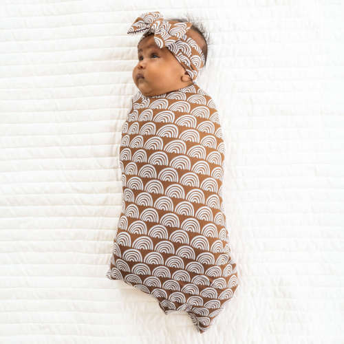 Little Sleepies Rust Rainbows Swaddle & Luxe Bow Headband Set