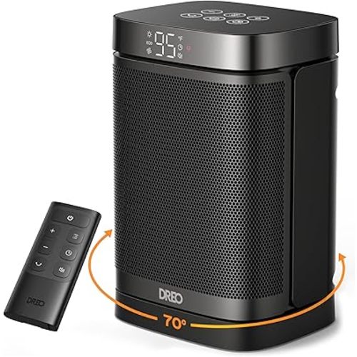 Dreo Space Heater, 1500W Portable Electric Heaters for Indoor Use, PTC Ceramic Heater for Office with Remote, Thermostat, 70°Oscillation, 12H Timer, 5 Modes, Quiet Safe Room Heater for Bedroom