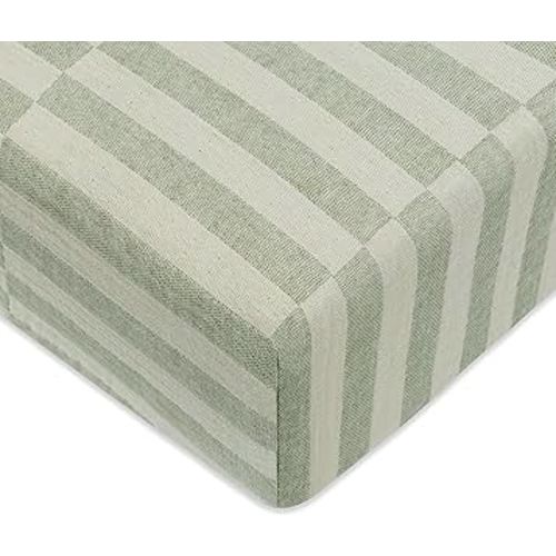 Babyletto 100% Organic Cotton Crib Sheet, GOTS-Certified, Fitted 360°, Ultra-Soft and Breathable Muslin - Moss Green Offset Stripe