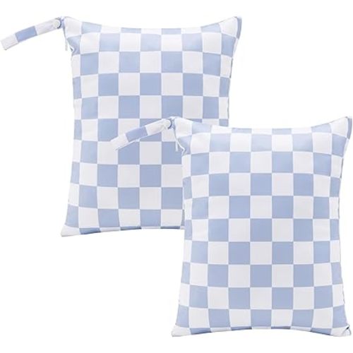 Blue Checkered Waterproof Wet Dy Diaper Bag for Baby Essentials, Travel, Swimsuit, Beach Bag Accessories, Aesthetic Trendy Cute Toddler Baby Bag Pouch, Pack of 2