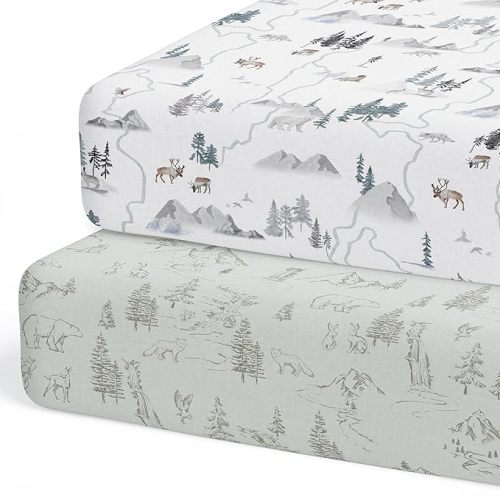 Crib Sheets Neutral - Fitted Baby Crib Sheets Bed for Girl Boy - 2 Pack Standard & Toddler Mattress (Arctic Journey) - Buttery Soft Organic Cotton Blend