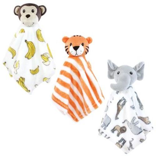 Hudson Baby Animal Face Security Blanket 3-Pack, Modern Safari, One Size