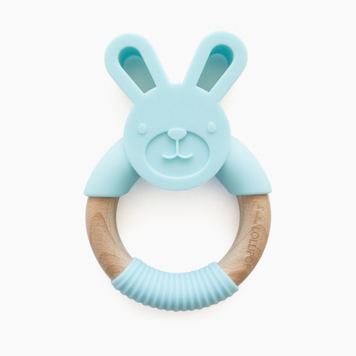 Loulou Lollipop Bunny Silicone and Wood Teething Ring - Aqua
