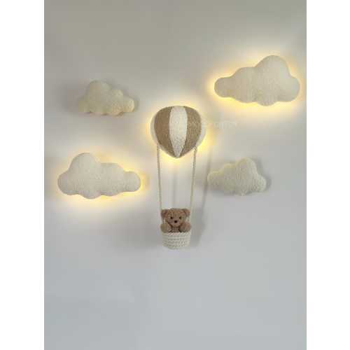 Nursery wall decor air balloon lamp Wall soft decor air balloon with light Wall decor bear Nursery neutral gender Air balloon night ligh