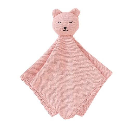 LAWKUL Baby Lovey Knit Newborn Babies Security Blankets Bear Lovie Cuddly Comforter Safe Loveys for Infant Boy Girl Pink