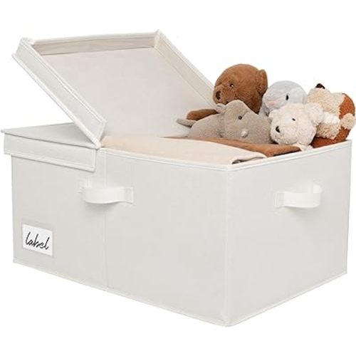GRANNY SAYS Fabric Storage Bin with Lid, Decorative Storage Box for Shelves, Container Storage Basket Organizer, Cloth Storage Bins with Lids for Organizing, Jumbo, Ivory, 1-Pack