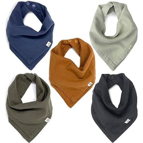 Kishu Baby Indi GOTS Organic Muslin Baby Bandana Bibs Set, 4-Way Reversible Drool Bib Set