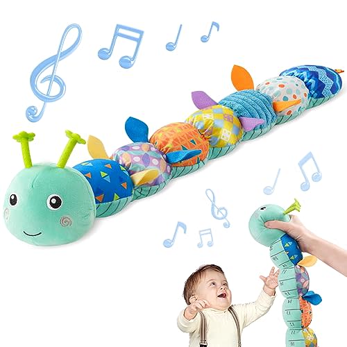 Sumobaby Baby Toys Musical Caterpillar, Stuffed Animal Activity Soft Toys with Teether,Multi-Sensory Crinkle, Rattle and Textures, for Tummy Time Baby Toys 0 to 12 Months Boys,Girls,Caterpillar(Blue)