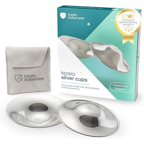 Koala Babycare The Original Silver Nipple Covers Breastfeeding Essentials - Nipple Shields for Nursing Newborn - Protect and Soothe - Tri-Laminate Silver - Maxi Size