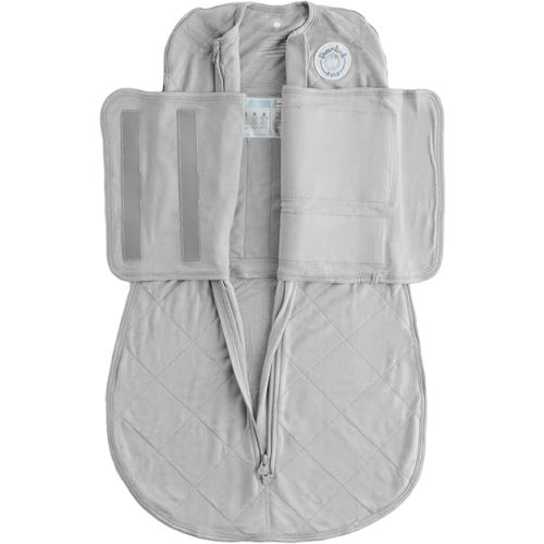 DREAMLAND BABY Bamboo Viscose Swaddle Sleep Sack (0-6 Months). Ultra Soft Swaddle Blanket w/Built in Band. 97% Viscose, 3% Spandex (Grey)