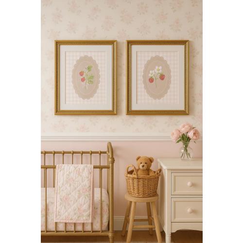 Vintage Strawberry Nursery Print | Grandmillennial Style Wall Art | Pink Gingham Baby Room Decor | Instant Download | Berry cute