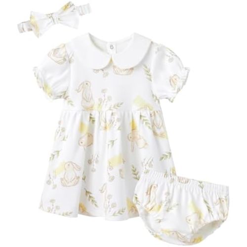 pureborn Baby Toddler Girl Dress with Bloomer Short and Long Sleeve Playwear Dress with Diaper Cover