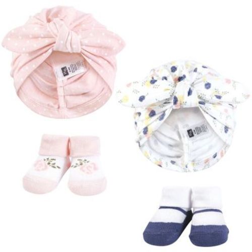 Hudson Baby Infant Girls Turban and Socks Set, Multi Color Tiny Rose, One Size