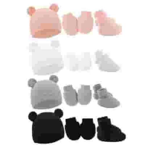 4 Pack Newborn Baby Hats Mittens Set for Boys Girls Hospital Hat Beanie Infant Caps Baby Gloves Socks for 0-6 Months