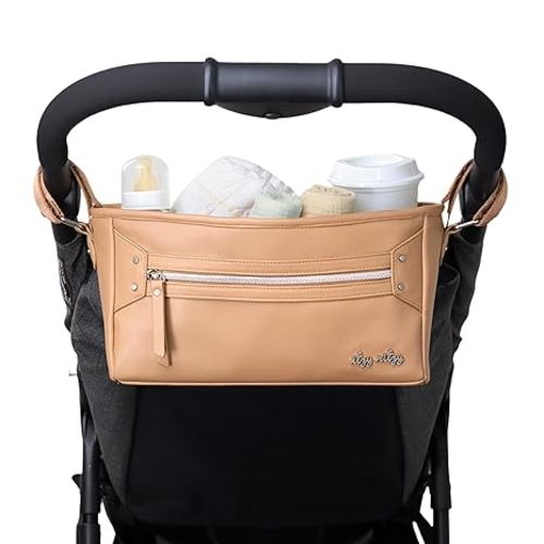 Itzy Ritzy Adjustable Stroller Caddy and Organizer Bag Featuring Front Zippered Pocket, 2 Built-In Interior Pockets & Adjustable Straps to Fit Nearly Any Stroller (Chai)