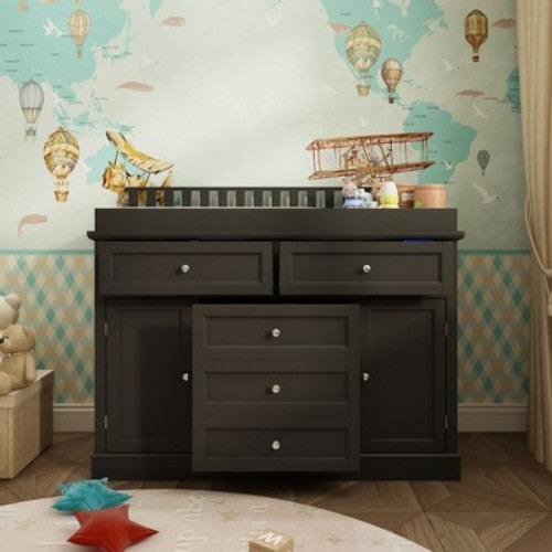 FUFU&GAGA Black Modern Practical Changing Table Baby Top Upholstered Dressing Table with Edge Protection Baby Dresser