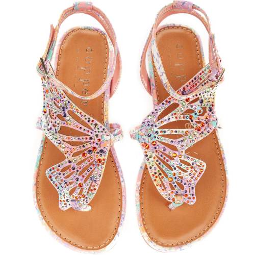 Copper Key Girls' Rhinestone Butterfly Sandal 8 Months