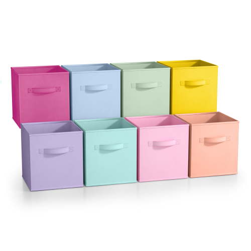 Sorbus Fabric Storage Bins 11" Foldable Cubes Multicolored With Handles For Pantry, Cubbies, Toy And Closet Organization- 8Pk