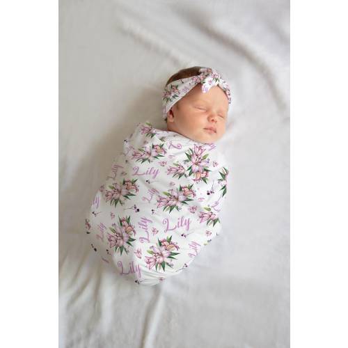 Lily Swaddle Set, Lily Swaddle Blanket, Personalized Lily Pattern Blanket, Lilly Swaddle, Lilly Blanket, Lily Nursery Decor, F10