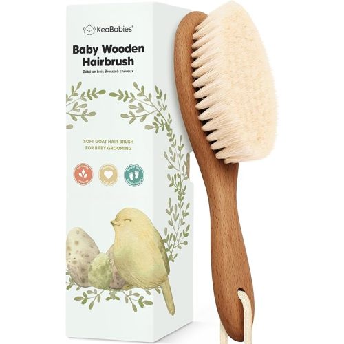 Wooden Baby Hair Brush - Cradle Cap Baby Brush with Soft Goat Bristles, Perfect Gentle Scalp Newborn Comb for Infant, Girls, Boys, Bath Essentials(Dark Walnut, Oval)