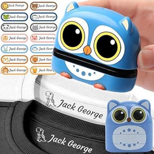 Name Stamp Clothing Kids,The Name Stamp for Clothes，Cartoon Pattern Style Name Stamp,Custom Name Stamp，4 Colors and 36 Cartoon Patterns Blue