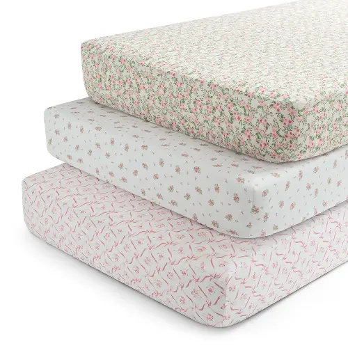 Delta Children Fitted Crib Sheets for Girls and Boys - Crib Sheet for Standard Crib and Toddler Mattresses - 28x52 Inch (Pack of 3), Pink Floral