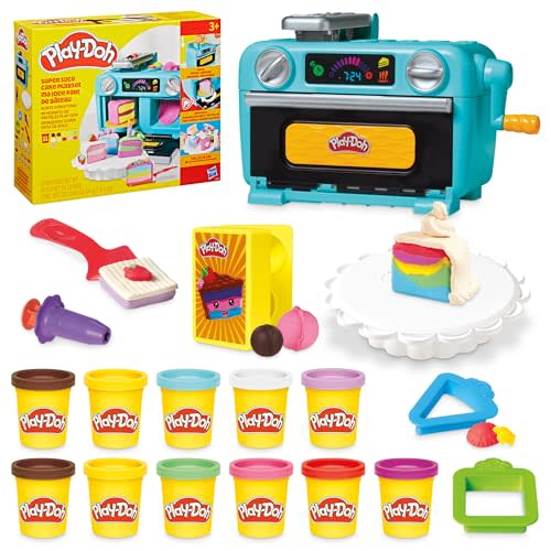 Play-Doh Super Slice Cake Playset, Toy Oven with Play Kitchen Accessories & 11 Modeling Compound Cans, Kids Arts & Crafts, Ages 3+