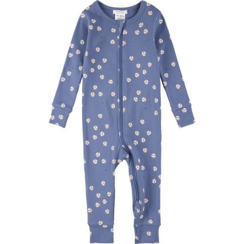 Baseball Print Cotton Fitted One-Piece Pajamas, 6M