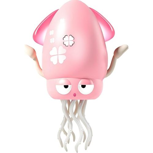 Pbooo Magic Dancing Octopus Toy, Electric Crawling with LED Lights and Music, Rechargeable Music Squid Baby Toy for 3-6 Year Olds, Tummy Time and Toddler Walking Toy, Birthday Gift, Light Pink