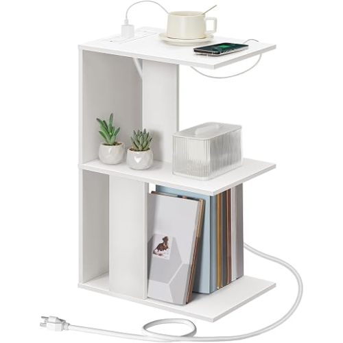 MAHANCRIS End Table with Charging Station, C-Shaped Small Side Table