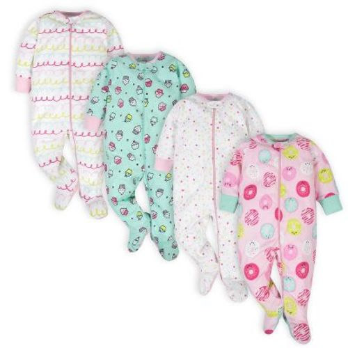 Onesies Brand Baby Girls' Long Sleeve Footed Sleepers, 4-pack, Sweet Treats, Newborn