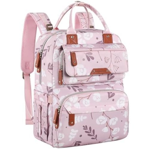 Diaper Bag Backpack for Baby Girl, Multifunction Waterproof Diaper Bag for Mom Dad, Large Pink Floral Baby Diaper Bags, Baby Essentials Travel Bag with Stroller Straps, Large Capacity, Stylish