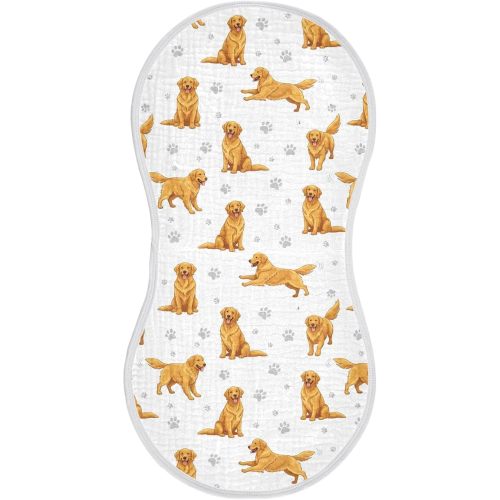 1 Pack Muslin Burp Cloths Golden Dogs Paw Prints White Cotton Baby Burp Cloths Absorbent Burping Cloth Soft Spit Up Rags for Newborn Boys Girls 22x11 Inch