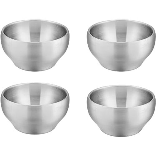 E-far Bowls for Kids Toddlers, 12 Ounce Double-deck 18/10 Stainless Steel Bowls for Baby Children, Healthy & Matte Finish, Insulated & Shatterproof - Set of 4
