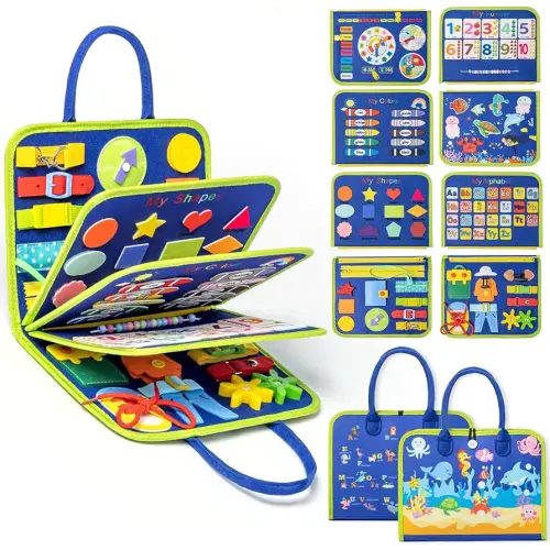 Nicecho Busy Board Montessori Toy for 1 2 3 4 Year Old Toddlers, Educational Activity Developing Sensory Board for Fine Basic Dress Motor Skills, Travel Toys for Plane Car, Gift for Boys Girls