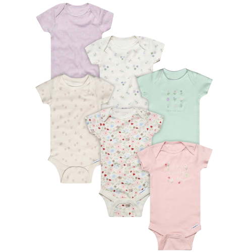 Gerber Baby Neutral 6-Pack Short Sleeve Bodysuits, Sizes Newborn - 18 Months