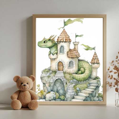 Fantasy Dragon Nursery Art Print | Whimsical Digital Wall Art for Kids Room | Fantasy Home Decor | Printable Dragon Art for Baby Nursery