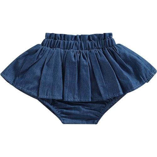 Toddler Baby Girl Summer High Waist Denim Tutu Skirt Skort Solid Color Ruffle Pleated Casual Shorts Skirts Outfit
