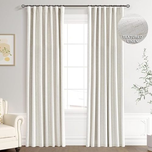 Joywell Linen 100% Blackout Curtains 96 Inches Long, Rod Pocket/Back Tab/Hook Belt/Clip Rings, Sun Light Blocking Drapes Boho for Bedroom Living Room Sliding Door (2 Panels,52 x 96,Natural Beige) - 52W x 96L inch x 2 Panels