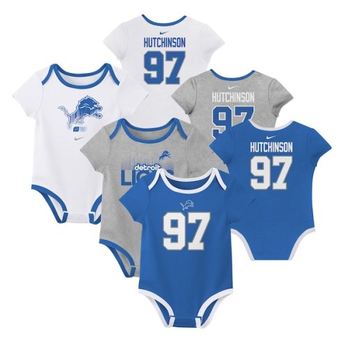 Newborn & Infant Nike Aidan Hutchinson Detroit Lions Name & Number 3-Pack Bodysuit Set